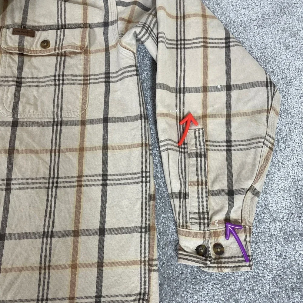 Carhartt Thermal Lined‎ Flannel Shirt Mens Small Plaid Work Shirt Distressed
